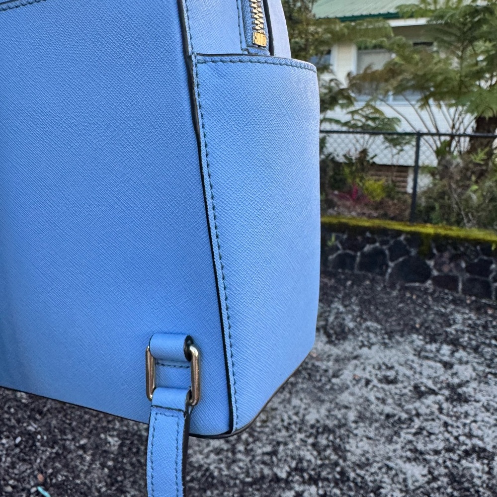 Henri Bendel Blue Saffiano Leather Backpack Gold Hardware - Picture 9 of 14